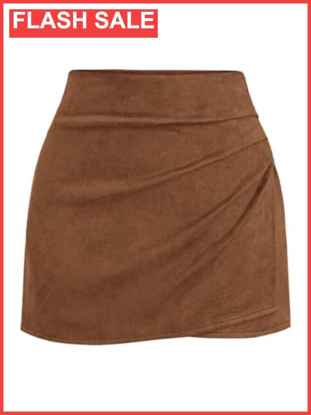 Faux Suede Mini Skort Ruched Wrap High Waisted with Shorts Lining